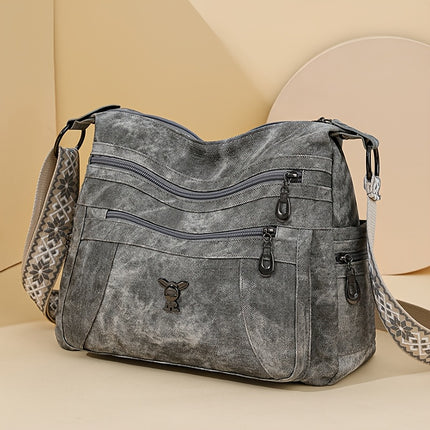 Women's Vintage Bohemian PU Shoulder Bag Adjustable Strap & Zipper Closure