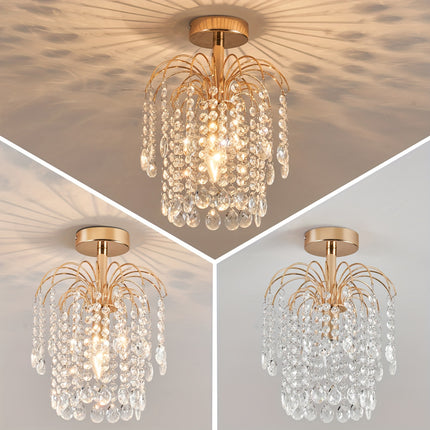 1pc Modern Semi-Flush Mount Ceiling Light Fixture - Elegant Golden Chandelier with E14 Bulb Base,