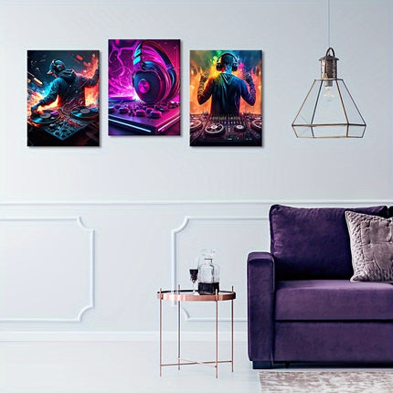 Oil Canvas Art Print Poster Set - Vibrant DJ Headphones Painting, Modern Art Deco Wall Decor