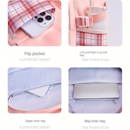 Cute  Plaid Bowknot Backpack for Girls - Lightweight, Durable Nylon Schoolbag with Multiple Compartments