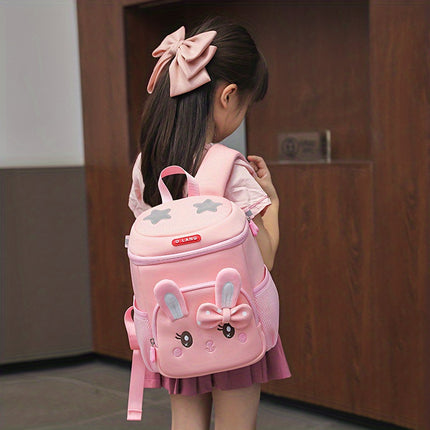 Pink Bunny Backpack with Bow Detail - Lightweight Adjustable Straps, Zipper Closure