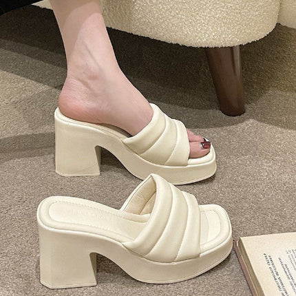 High Heel Slippers Women's Outdoor Sandals Chunky Heel Slippers