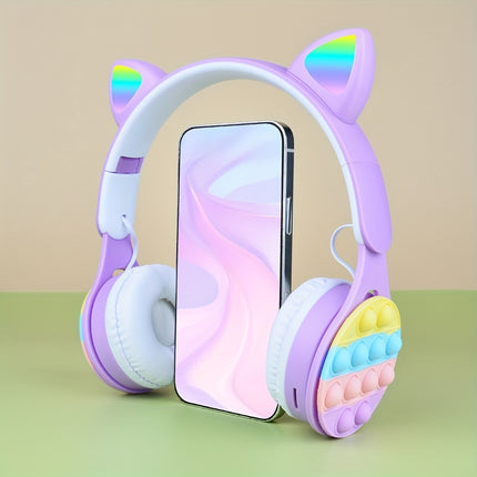 Cute Cat Ear Headphones - Wireless, Pink & White with Vibrant LED Lights, Heavy Bass,