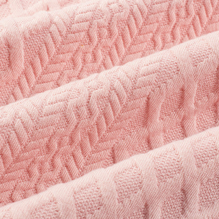 Light Pink Textured Puff Sleeve Ruffled V Neck Shift Mini Dress