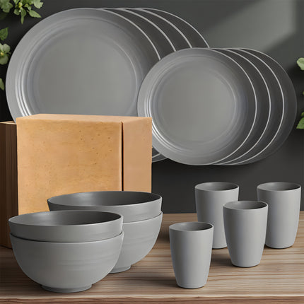 16/32pcs Plastic Tableware Set, Including Dinner Plates, Dessert Plates, Bowls, and Cups,