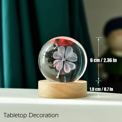 1pc 3D Four-Leaf Clover Crystal Ball with Multicolor Lighting Base,Good Luck Style Night