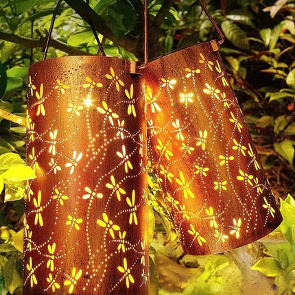 Solar Lantern Outdoor Waterproof Courtyard Decoration Wrought Iron Cylinder Hollow-out Lantern Garden Landscape Decorative Lamp