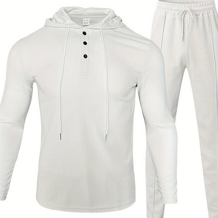 Men's Casual Sportswear Set - Hooded Long Sleeve Top & Joggers with Drawstring, Polyester Blend, Perfect for Spring/Fall Outdoor Activities