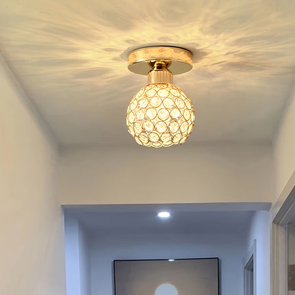 1pc Modern Ceiling Light with Metallic Finish, Round Crystal Shade, E26 Base - Perfect for Hallways