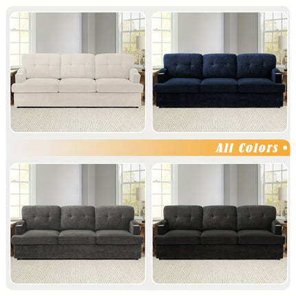 Sofa, Tufted Sofa W/ Soft Back, Comfortable Sofa with Cup Holders for Living Room, Office