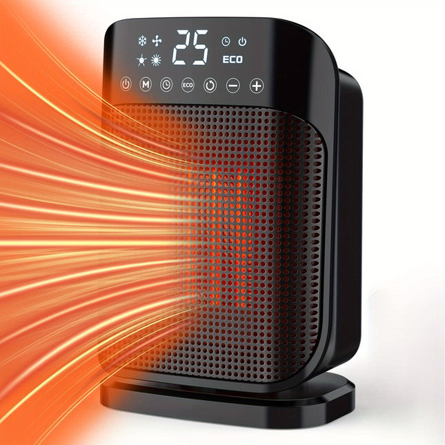 1500W Portable Heater with Thermostat, 24H Timer, 75°Oscillation, ECO Mode