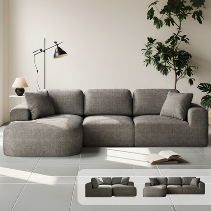 Sofa Couch with Chaise, No Assembly Required, Modern Boucle-Inspired Upholstery