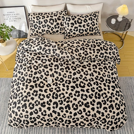 3pcs Leopard Print Duvet Cover Set - & Animal Print, Zipper Closure, Machine Washable