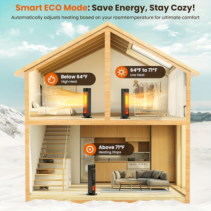 Heating & Cooling Tower Fan Heater with remote control, Portable Electric Fireplace Heater