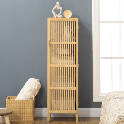Storage Cabinet Organizer with 4 Shelves and Slatted Door Design for Bathroom Bedroom Living Room 40 x 30 x 140 cm