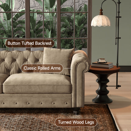 Sofa In Black Velvet, Featuring Rolled Arms, 23.6" Deep Seat With Two Throw Pillows