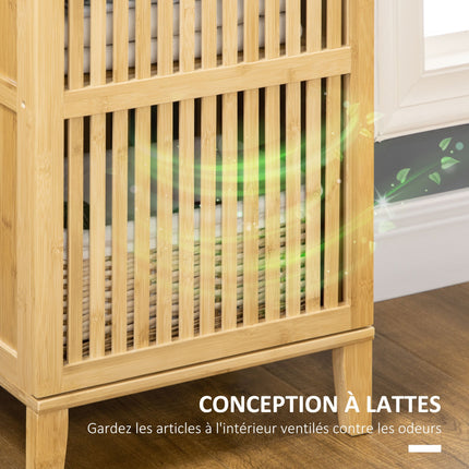 Storage Cabinet Organizer with 4 Shelves and Slatted Door Design for Bathroom Bedroom Living Room 40 x 30 x 140 cm