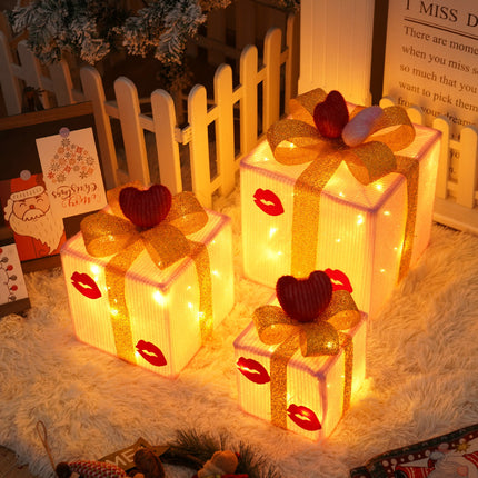 Remote Control Christmas Gift Box Lights Christmas Three-piece Decoration