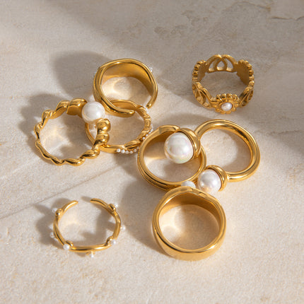 Stainless Steel And Titanium Pearl Jewelrycolorfast Ring