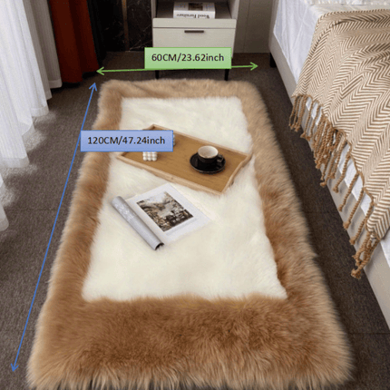 1pc Plush Bedroom Mat Indoor Simple Long Pile Washable Thickened 6cm Artificial Wool Mat