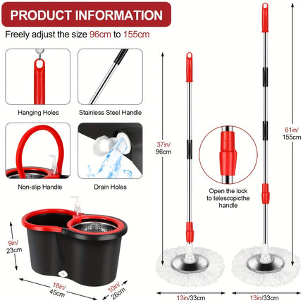 Mop And Bucket And Wringer Set, Bathroom Mop Bucket, 360° Spin Mop
