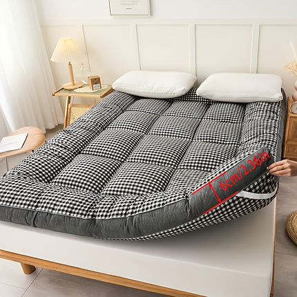 1pc Soft And Warm Japanese-Style Grid Mattress, Foldable, Suitable for Floors And Tatami, Usable in All Seasons