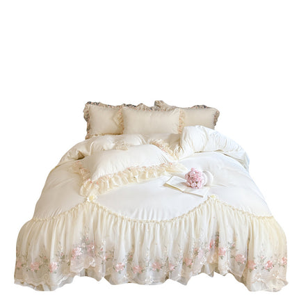 Skin-friendly Cotton Chiffon Lace Embroidery Four-piece Of Bed Skirt