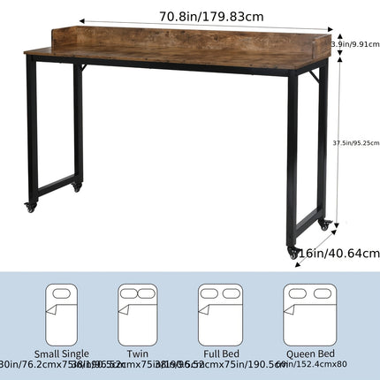 1pc Heavy Duty Classic Style Overbed Table | Queen Size Mobile Bed Desk with 360° Rotating Wheels