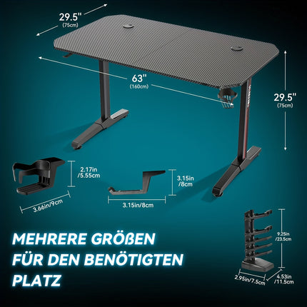 Gaming Desk 160 X 75cm, Ergonomic Computer Desk with Mouse Pad for Home Office