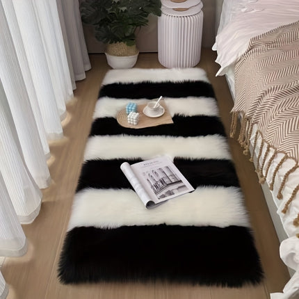 Long Plush Color Block Mat, Luxurious Soft Faux Fur Mat, Fluffy and Cozy,