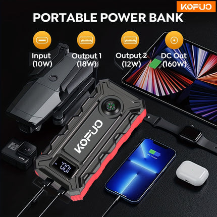 Portable Car Jump Starter Power Bank: 5000A Peak for 12V Gas/Diesel (Up to 10.0L/8.5L)