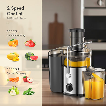 Juicer Extractor | 3 Wide Mouth Feed Chute for Fruits and Vegetables, Easy to Clean, Stainless Steel