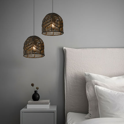 Handwoven Paper Rope Chandelier Lampshade - Rustic Farmhouse Lighting Fixture
