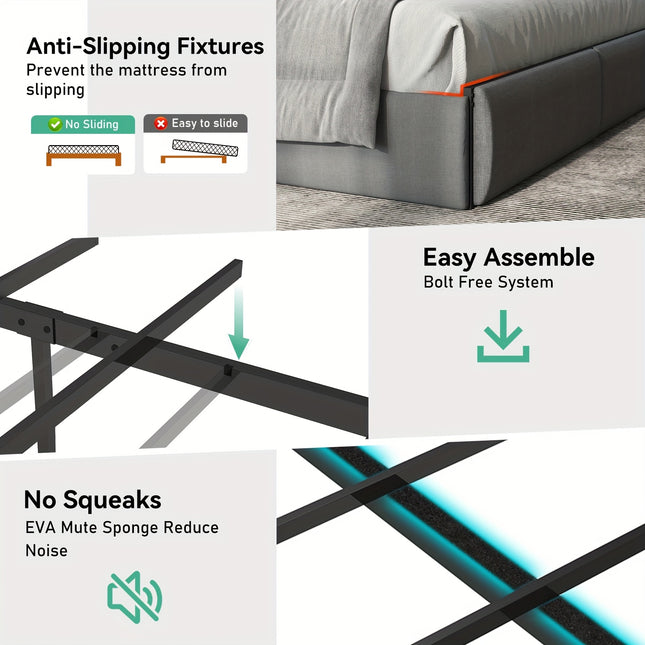 Full Queen King Bed Frame with 2 Storage Drawers And Luxury Wingback Upholstered Button Tufted Storage