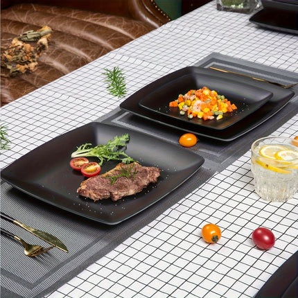 16/32pcs Plastic Tableware Set - Classic Square Lightweight Design, Durable Dinner and Salad Plates,
