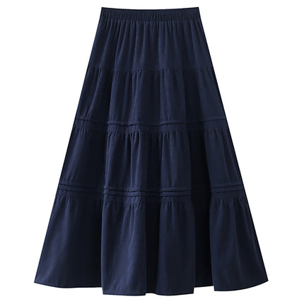Thick Corduroy Women's Skirt, Autumn and Winter Pleated Cake New Long Dress, Patchwork A-Line Dress