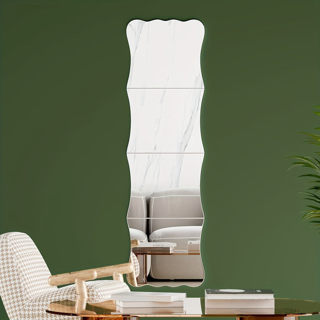 Wavy Full Length Mirror Unbreakable Acrylic Wall Mirror Tiles 119.38cm X 35.56cm Non-Glass Safety Body Mirrors for Youngsters Playroom