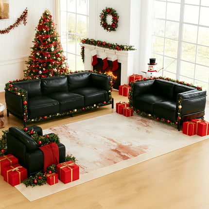 Modern Faux Leather Accent Sofa & Loveseat Set 1, 2 & 3 Seater Options with Iron Frame