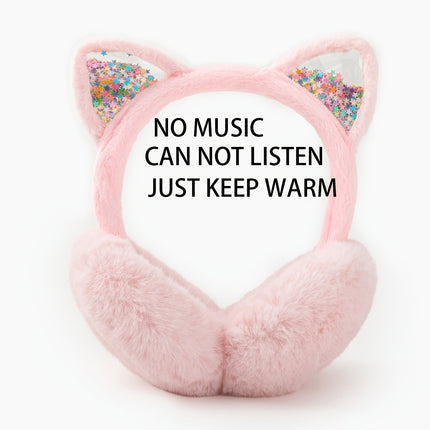 Cat Ear Headphones - Soft, Plush Faux Fur Ear Warmers with Sparkly Ears=