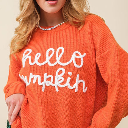 Women's Halloween Contrast Color Embroidery Crew Neck Pullover Sweater