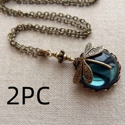Creative Retro Dragonfly Green Crystal Ladies' Pendant Necklace