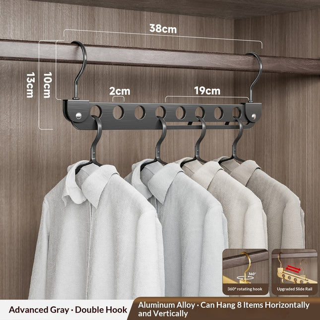 Multi-functional Foldable Aluminum Alloy Clothes Hanger With Eight Hooks For Home Use