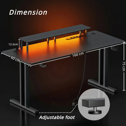 RGB Gaming Desk with Power Outlets & Monitor Stand, Large Wide Computer Workstation