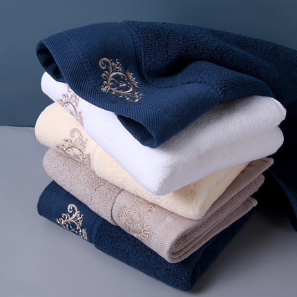 1pc Premium Embroidered Crown Towel - Soft, Absorbent, Non-Fade Cotton Material in Beige & White