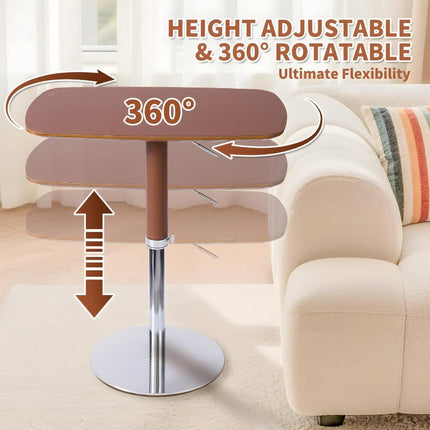 Adjustable Swivel Table with Saddle Leather Cover & Sturdy Metal Legs - Retro Bedside Laptop Desk,