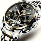 Golden Case + Black Dial + Steel Strap