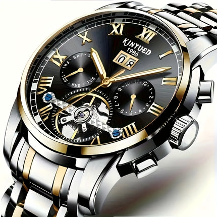 Luxury Brand Sports Casual Mechanical Watch with Transparent Back, Automatic Winding,