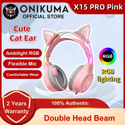 X15 New Gaming Headset - With Cat Ear Design  Detachable Noise Cancelling Microphone