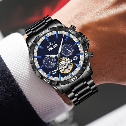 Men's Automatic Mechanical Watch - Luxury Blue Dial with Golden accents, Date Display