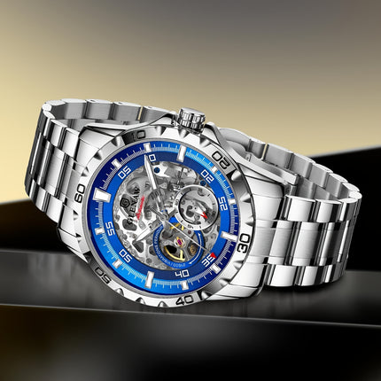 Men'S Automatic Watch with Flying Tourbillon Rotating Skeleton Mechanism